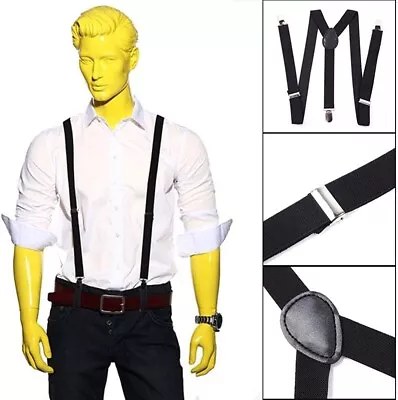 Black Braces Plain 25mm Wide & Heavy Duty Suspenders Adjustable Trousers Grandpa • £4.45