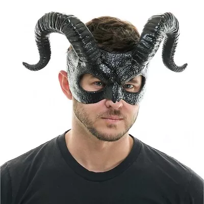 All Black Men's Demon DEVIL Half Face Cosplay Halloween Costume Mask (Black) • $35.99