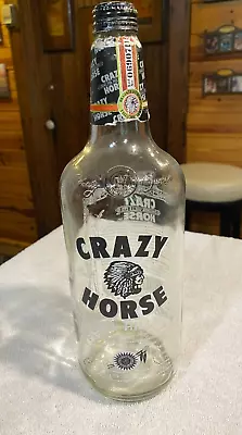 VINTAGE CRAZY HORSE MALT LIQUOR EMPTY BOTTLE - 40 Oz SIZE - CEAR GLASS BLACK TOP • $13.96