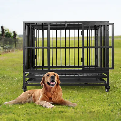 $169.99 • Buy 37 /42 /48  Heavy Duty Pet Cage Crate Kennel Metal Dog Playpen Portable W/ Tray