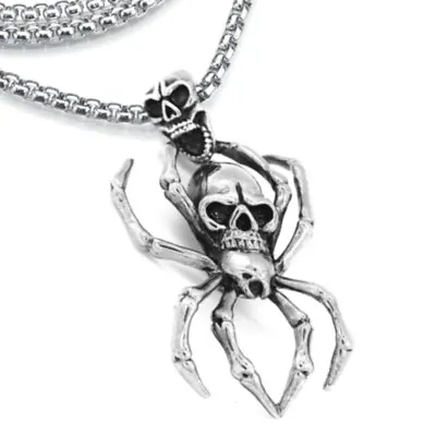 Men's Gothic Silver Spider Skull Pendant Necklace Punk Biker Jewelry Chain 24  • $1.67