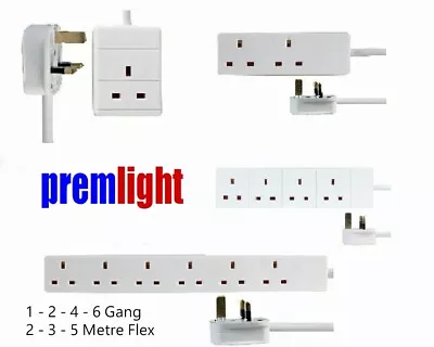 UK MAINS EXTENSION LEAD CABLE ELECTRIC PLUG SOCKET 1 2 4 6 GANG WAY 2 - 5m FLEX • £7.69