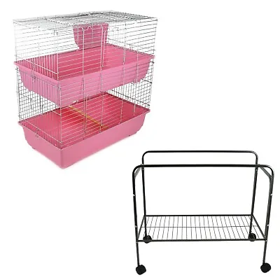 Indoor Rabbit Guinea Pig Cage With Stand 80cm Pink 2 Tiers Bunny Animal Pet • £79.04