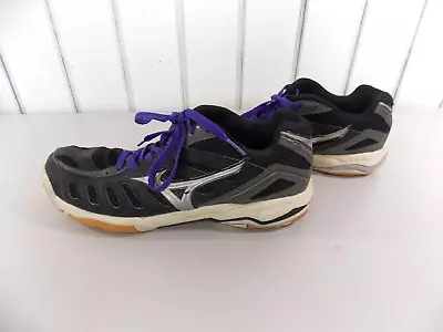 •Mizuno Black Silver Wave RALLY 4 Volleyball Shoes  Women Size 10 • $12