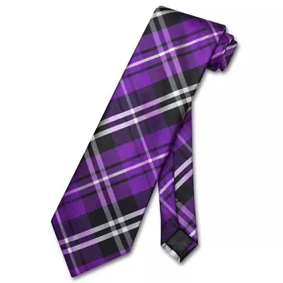 Vesuvio Napoli NeckTie Purple Black White PLAID Design Mens Neck Tie • $12.95