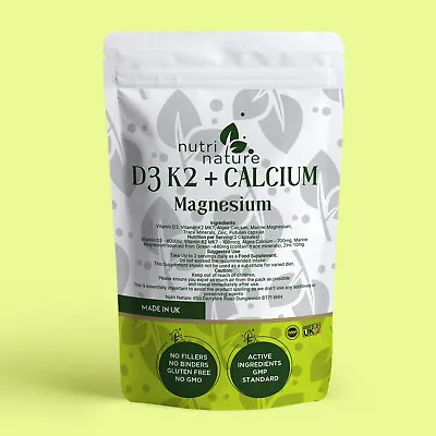 D3 K2 Vitamins Calcium Magnesium Zinc Trace Minerals  NUTRI NATURE • £11.99