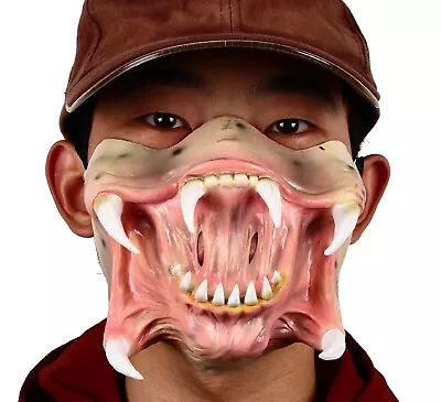 Latex Space ALIEN PREDATOR FANG Half Mask Halloween Horror Monster Freak Costume • $14.97