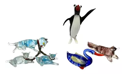 Vintage Miniature Glass Animals Penguin Cat & Kittens Seal Blue Swan A39 W442 • £5.95