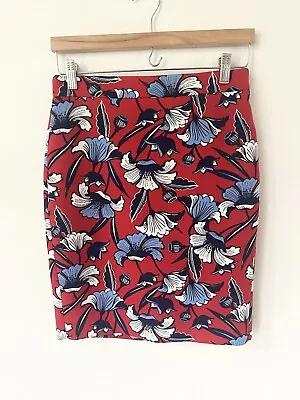 J. Crew Floral Pencil Skirt Women's Size 00 Blue Cream Red Career Work Wear • $12