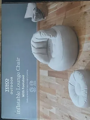 Tesco Inflatable Grey Lounger Chair And Footstool - BNIB - Indoor/Outdoor • £12.99