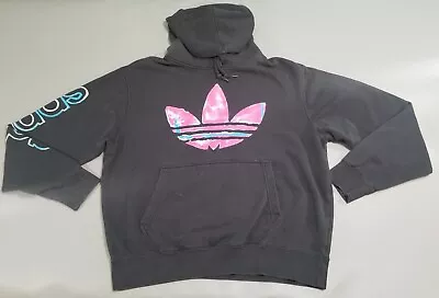 Adidas Hoodie Men Large Black Pink Drawstring Pullover SUN FADED Athletic Active • $19.99