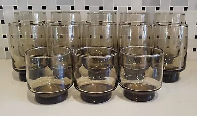 (13) Piece Vintage Libbey Tawny Brown Smoke Glass/Tumbler/Highball/Juice Cup Set • $70