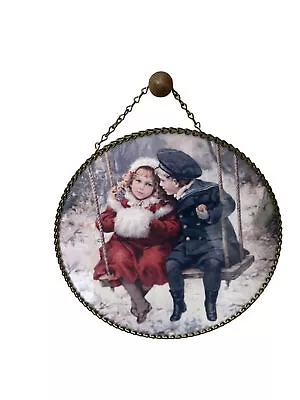 Vintage Victorian Round Chimney Flue Cover  With Boy & Girl On Swing • $49.50