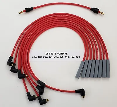 FORD FE 332 352 360 390 406 427 428 RED 8mm Spiral Spark Plug Wires Points USA  • $55.66