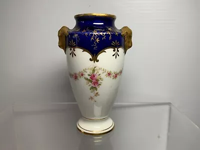 Vintage Coalport Small Vase - Swags Of Pink Roses - Cobalt Blue And Gilded Gold • £29.99