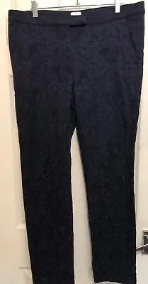 Womens Stretch Jacquard Blue Trousers By East Size 16 • £12.95