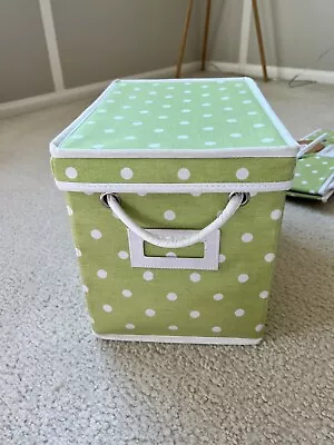 $8 • Buy Pottery Barn Folding Storage Organization Bin Container, Green Polka Dot, Lid