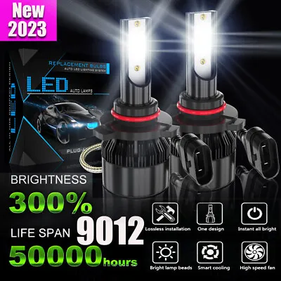 2-sides 9012 LED Headlight Bulbs Kit Hi Low Beam 8000K Super Bright High Power • $18.27