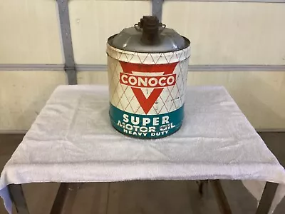 Vintage CONOCO SUPER Heavy Duty Motor Oil 5 Gallon Empty Can. • $90