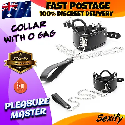 BDSM Bondage Collar Set Leash Chain Restraints O Open Mouth Gag Ring Kit Sex Toy • $24.95