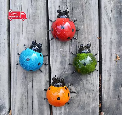 Metal Garden Wall Art Decorative Set Of 4 Cute Ladybugs Outdoor Wall Sculptures • $27.24