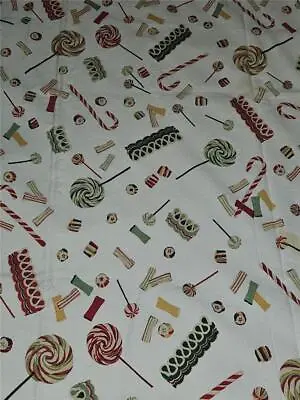 $2.99 • Buy Vintage XOCHI Cotton Tablecloth Candy Icons Suckers Ribbon Candy Canes Christmas