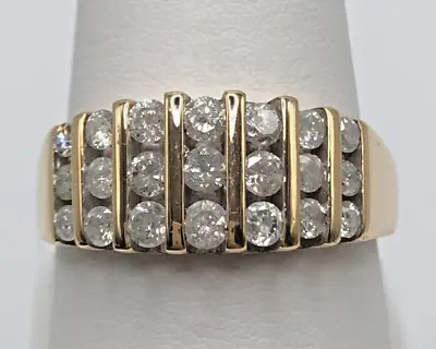 10k Gold Ring Vertical Row Dome Set With 1.0cts Diamonds   Size: 9.25 • $1051.24