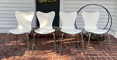 Set Of 4 West Elm Scoop Back Dining Chair Bentwood White Chrome Legs • $790