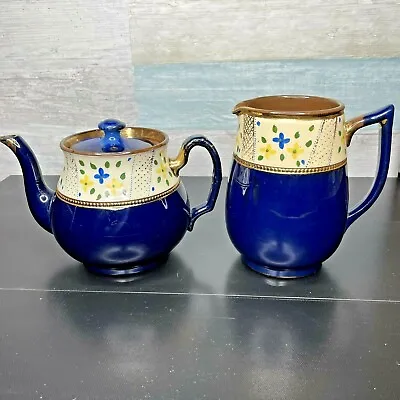 £17.78 • Buy Vintage Price Bros. Made In England Navy Handpainted Tea Pot & Pitcher Pottery
