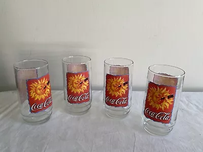 COCA-COLA Glasses 1995 Sun Drinking Coke Vintage Logo 16 OZ Set Of 4 NWOB • $12