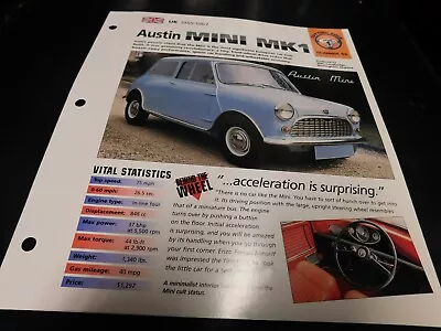 1959-1967 Austin Mini MK1 Spec Sheet Brochure Photo Poster 60 61 62 63 64 65 66 • $5