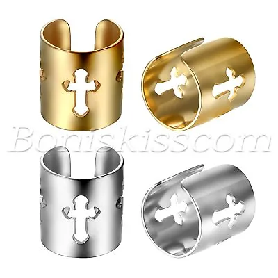 2pc Men Women Stainless Steel Cross Ear Cuff Non-Piercing Clip On Earrings Studs • $7.99