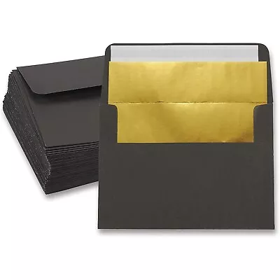 50-Pack Black A7 Gold Foil Lined Greeting Banquets Luxury Invitation Envelopes • $12.89