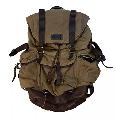 Vintage LL BEAN Backpack Continental Rucksack Cotton Wax Canvas Leather Bag • $179.99