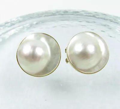 14k Vintage Mabe Blister Pearl Earrings With Omega Clasps. Great Gift For Mom! • $210