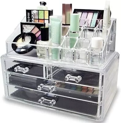 Clear Acrylic Organizer Drawers Jewellery Storage 4 Drawers Elegant Display Box • £17.99