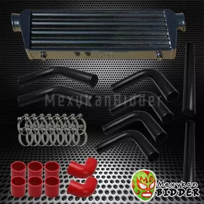 Black Aluminum Turbo Intercooler 3.0  8pc DIY Piping Kit Red Silicone Couplers • $245.69