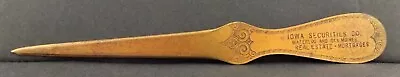 Vintage Iowa Securities Co. Waterloo Des Moines Advertising Brass Letter Opener • $16