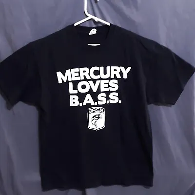 MERCURY LOVES B.A.S.S. T-Shirt XL Bass Anglers Fishing Boating Outdoors Black • $13.49