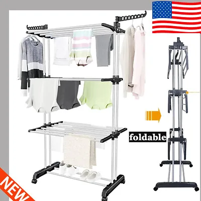 67  Heavy Duty Laundry Clothes Drying Rack Portable Folding Rolling Dryer Hanger • $37.99