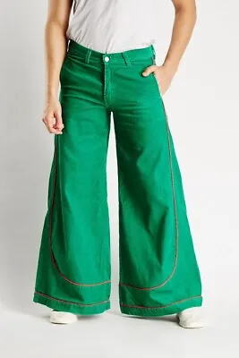 £29.99 • Buy Wide Leg Flared Green Cord Mens Trousers Fancy Dress 34 Waist Brand New Retro