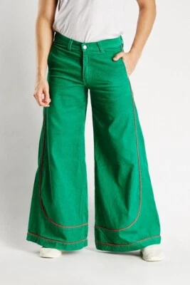£29.99 • Buy Wide Leg Flared Green Cord Mens Trousers Fancy Dress 34 Waist Brand New Retro