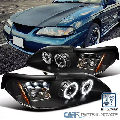 Black Fits 94-98 Ford Mustang Cobra GT LED Halo Projector Headlights Left+Right • $123.95