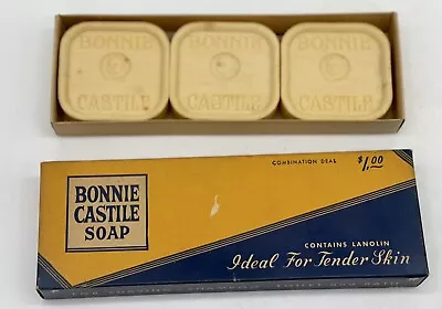 Vintage Unique  Box 3 Bars Bonnie Castile Soap Shaving Toilet & Bath Lanolin • $59.95