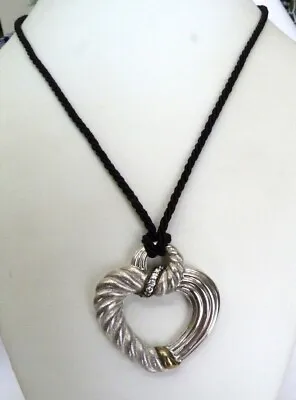 Judith Ripka Sterling Silver Diamonique Large Heart Pendant Cord Slide Necklace • $45