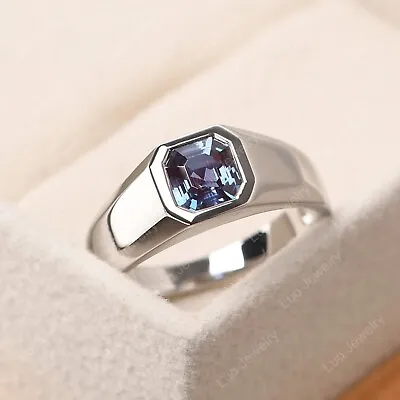 Alexandrite Ring For Men's Asscher Cut Color Changing Gemstone Ring For Husband • $59