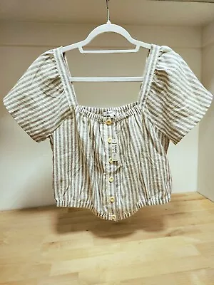 Madewell Striped Flutter Sleeve Button-Front Crop Top - NWT Size S • $36