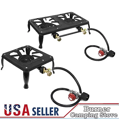 Camping Stove Burner Cast Iron Propane Gas LPG Stove BBQ Cooker + Regulator Hose • $35