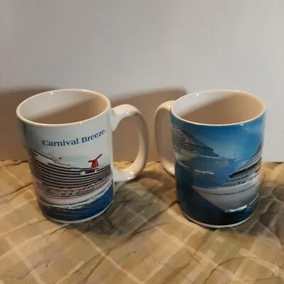Set Of 2 Carnival BREEZE Cruise Ship Souvenir White Coffee Tea Cup Mug  • $28.99