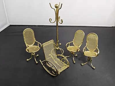 Vintage Miniature Dollhouse Furniture Brass  4 Chairs Coat Rack  MCM  1:12 • $18.50